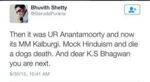 শান্তিপ্রিয় হিন্দুত্ববাদী? 5 bhuvith shetty tweet mm kalburgi